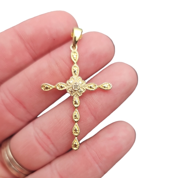14k gold cross with diamond necklace - Picture 5 of 5